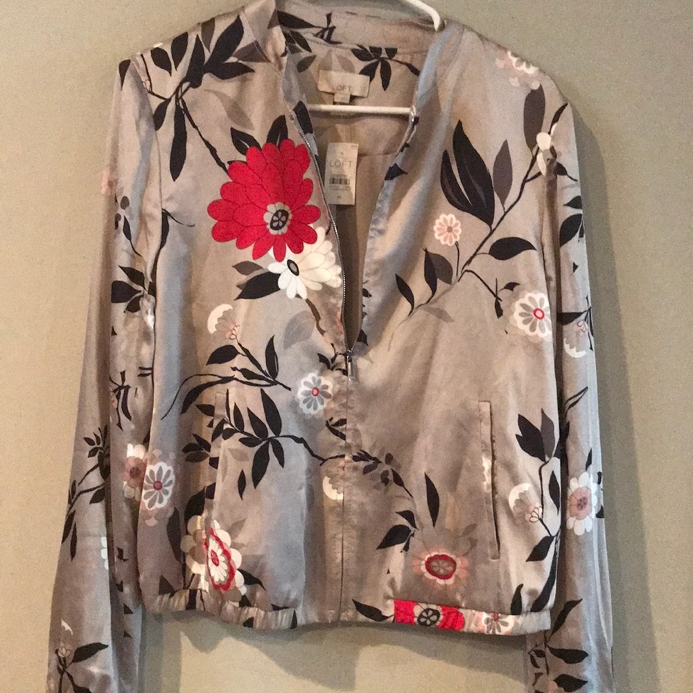 NWT LOFT Light Floral Bomber Jacket